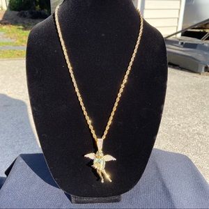 Gold Chain Rope Chain 4mm and Icy Angel Pendant Set